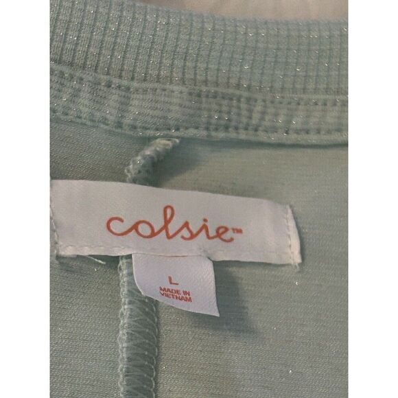 Colsie Glitter Romper Short Pajama Long Sleeve Mint Green Women’s L Metallic EUC - Picture 3 of 16